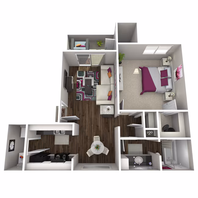 1 Bedroom/ 1 Bathroom Silver 1210 floor plan